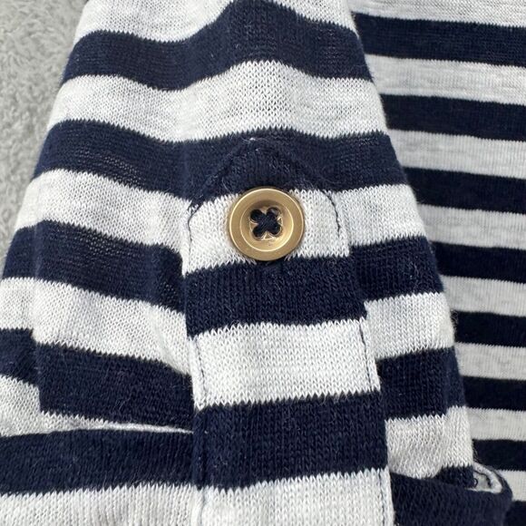 Chicos Top Womens 3 (XL) Blue Striped Linen Popover V-Neck Button Short Sleeve - Picture 6 of 12